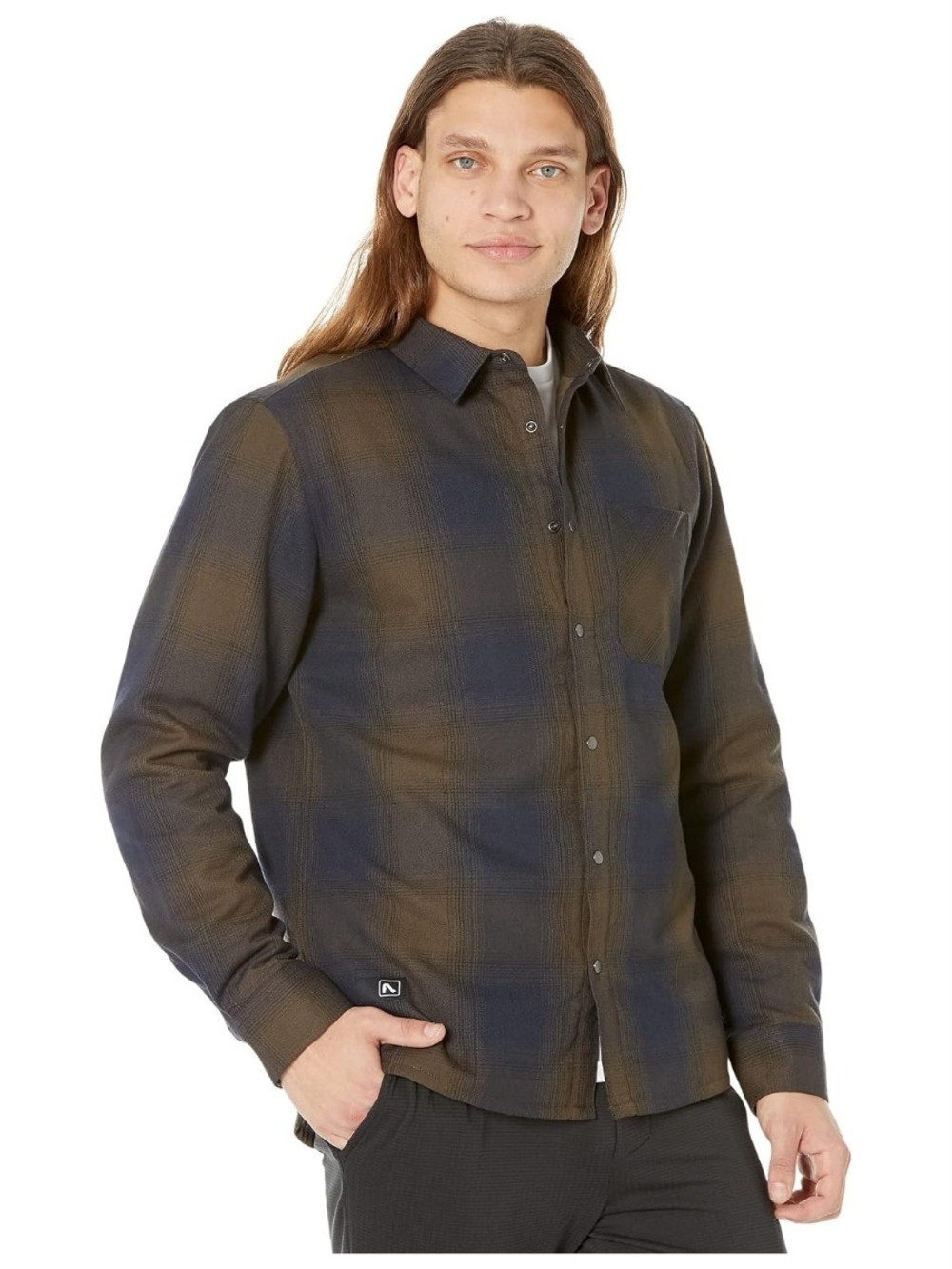 Flylow Gear Men's Olive Green & Blue Plaid Insulated Sinclair Flannel Shirt